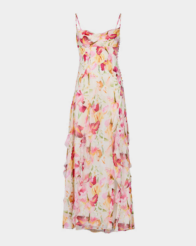 Kamila Floral-Print Ruffle Gown